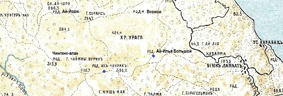 на карту из путеводителя Безчинского добавлены названия родников