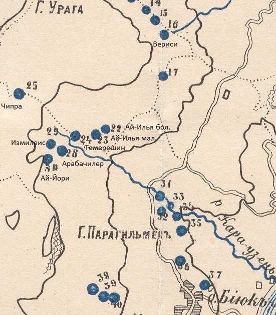 родники в средней части ручья Кара-узень на карта-схеме Головкинского
