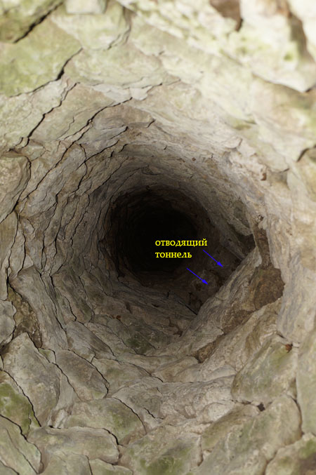 ствол нижнего колодца, видна ''ступенька'' отводящего тоннеля