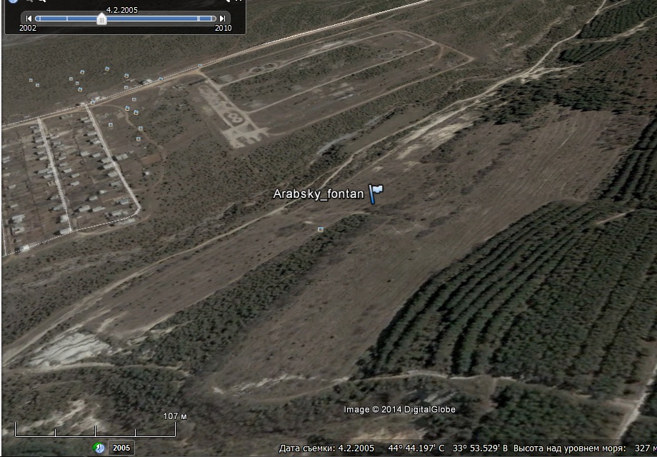 на фрагменте Google Earth рельев наклонен и ориентация С-Ю изменена