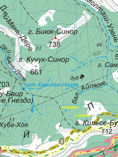 фрагмент карты из Атласа ''Путешествуем по Горному Крыму''