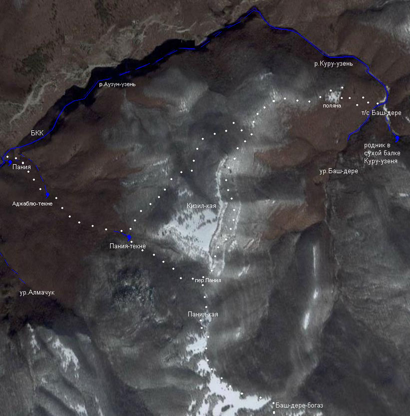 тропы левого борта БКК на фрагменте Google Earth
