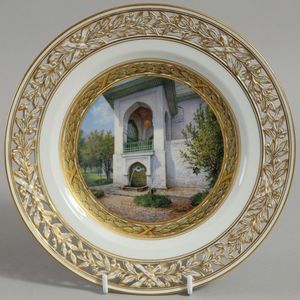 Тарелка декоративная, с ажурным бортом, с видом на крыльцо дома Юсуповых в Коккозе