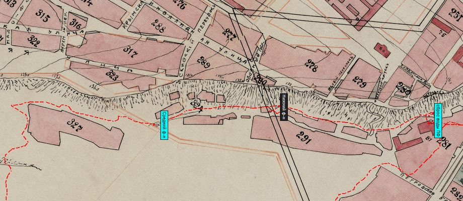 наложение треков и точек на карту 1916 г.