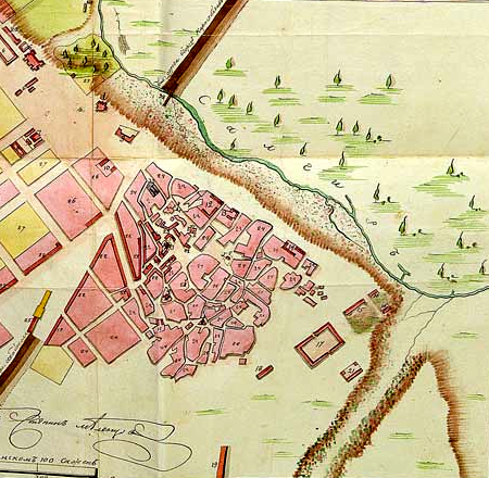 обозначение фонтана и распределение его воды на Плане губернского города Симферополя  1811 года землемера Мухина