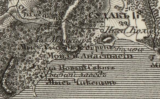 местоположение монастыря на картах 1842 и 1855 года