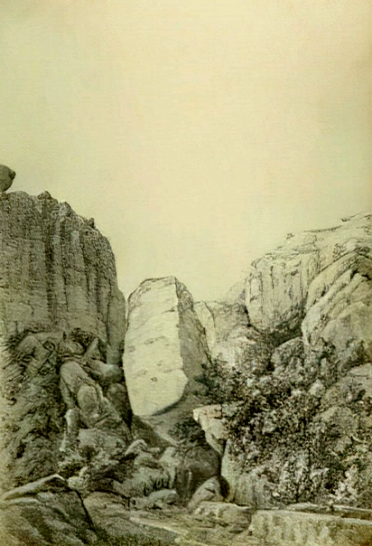 источник Салкын-су в ущелье Таш-Аир на рисуноке И.С. Чеха