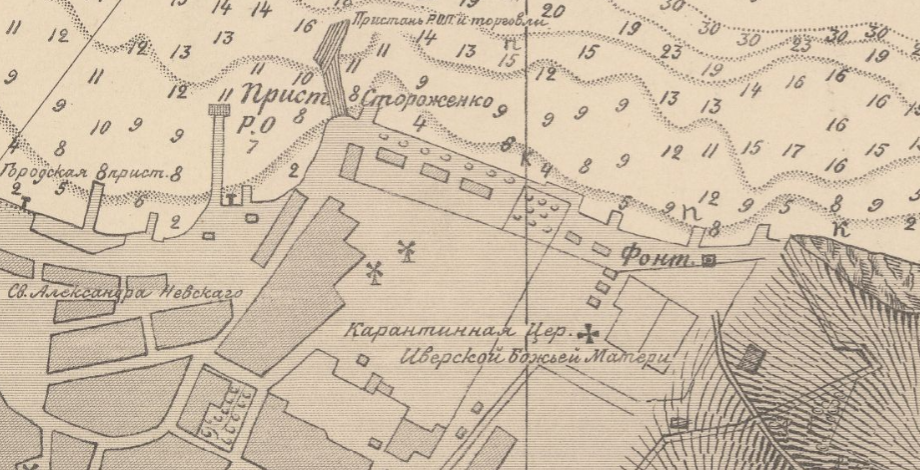 фонтан показан на Карте Феодосийского рейда съёмки 1887 г.