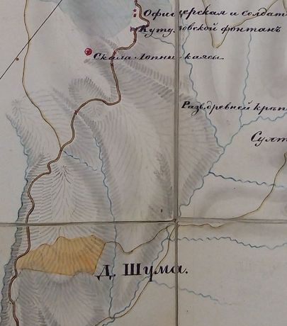 фрагмент схемы Южноберегского шоссе полковника Бетева, лист с маршрутом Таушан-Базар - Алушта. Не датирована.